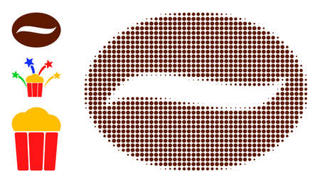 Halftone coffee grain. Dotted coffee grain generated with small round points. Vector illustration of coffee grain icon on a white background. Halftone array contains circle points.のイラスト素材