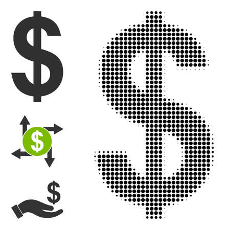 Halftone dollar sign. Dotted dollar sign generated with small round points. Vector illustration of dollar sign icon on a white background. Halftone pattern contains circle points.のイラスト素材