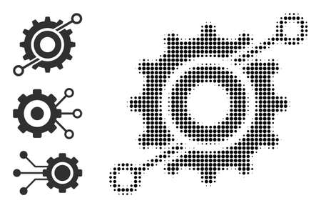 Halftone wheel connections. Dotted wheel connections constructed with small circle pixels. Vector illustration of wheel connections icon on a white background. Halftone pattern contains circle points.のイラスト素材