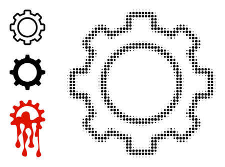 Halftone contour gear. Dotted contour gear designed with small circle items. Vector illustration of contour gear icon on a white background. Halftone pattern contains circle pixels.のイラスト素材
