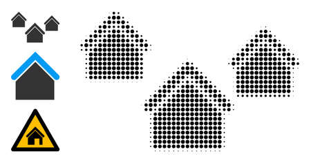 Halftone village houses. Dotted village houses designed with small circle dots. Vector illustration of village houses icon on a white background. Halftone pattern contains circle dots.のイラスト素材