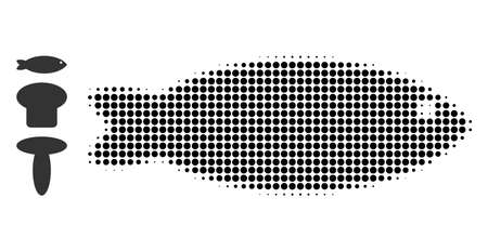 Halftone fish. Dotted fish designed with small round points. Vector illustration of fish icon on a white background. Halftone pattern contains round points.のイラスト素材