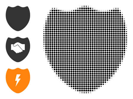 Halftone shield. Dotted shield made with small circle elements. Vector illustration of shield icon on a white background. Halftone array contains circle points.のイラスト素材