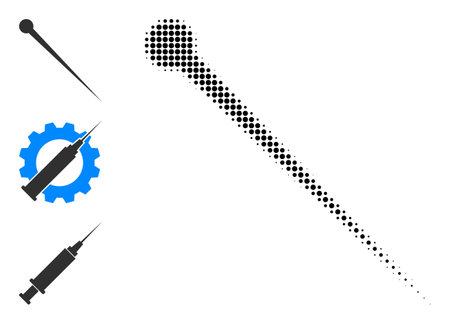 Halftone needle. Dotted needle constructed with small circle items. Vector illustration of needle icon on a white background. Halftone pattern contains circle elements.のイラスト素材
