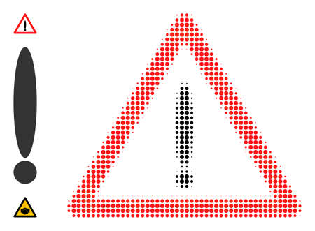 Halftone danger. Dotted danger made with small round dots. Vector illustration of danger icon on a white background. Halftone array contains round points.のイラスト素材