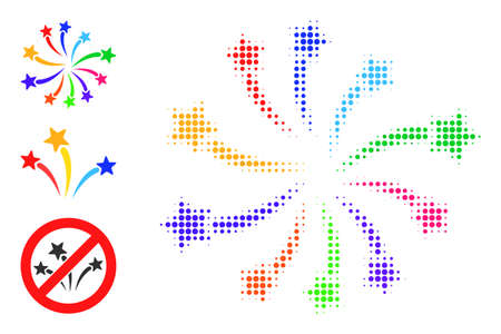 Halftone fireworks festival. Dotted fireworks festival designed with small circle elements. Vector illustration of fireworks festival icon on a white background.のイラスト素材