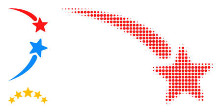 Halftone falling star. Dotted falling star designed with small circle dots. Vector illustration of falling star icon on a white background. Halftone pattern contains circle pixels.のイラスト素材