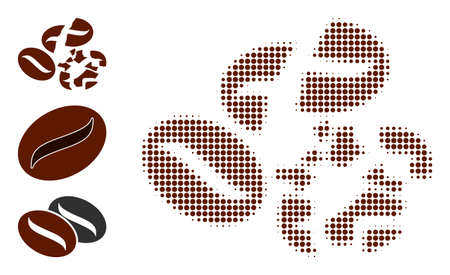 Halftone coffee bean crush. Dotted coffee bean crush made with small round elements. Vector illustration of coffee bean crush icon on a white background. Halftone pattern contains round elements.のイラスト素材