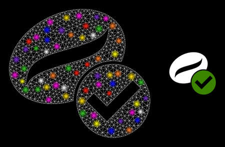 Glowing network valid coffee constellation icon with light spots. Illuminated vector constellation based on valid coffee icon. Sparkle frame mesh valid coffee on a black background.のイラスト素材