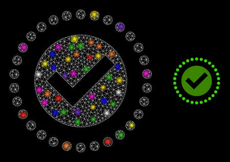 Bright mesh true area glare icon with lightspots. Illuminated vector constellation based on true area icon. Sparkle frame mesh true area on a black background. Linear frame 2D mesh in vector format.のイラスト素材