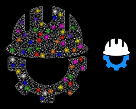 Glowing mesh engineering constellation icon with light spots. Illuminated vector constellation based on engineering glyph. Sparkle frame polygonal engineering on a black background.のイラスト素材