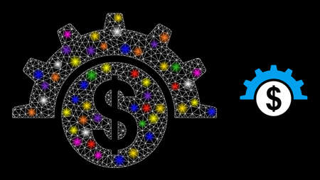 Bright network financial industry constellation icon with lightspots. Illuminated vector constellation based on financial industry icon. Sparkle carcass mesh financial industry on a black background.のイラスト素材