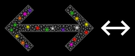 Glossy mesh exchange arrows glare icon with lightspots. Illuminated vector constellation based on...