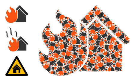 Itself recursion collage burning house. Vector burning house collage is created of randomized itself burning house items. Abstract design.のイラスト素材
