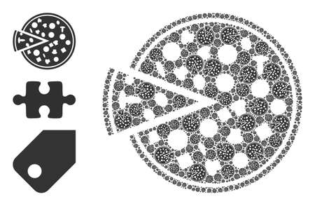 Itself fractal composition pizza with piece. Vector pizza with piece fractal is formed with randomized itself pizza with piece icons. Flat design.のイラスト素材