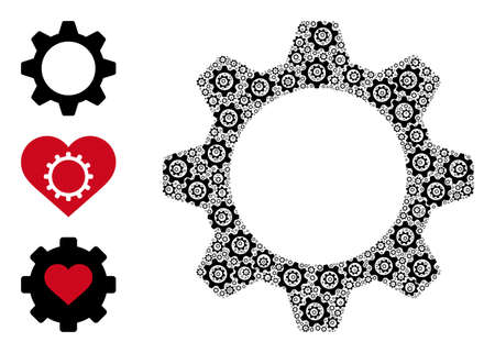 Itself recursive composition gearwheel. Vector gearwheel composition is composed with repeating recursive gearwheel items. Flat illustration.のイラスト素材