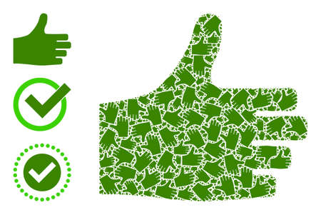 Itself fractal mosaic thumb up. Vector thumb up fractal is designed of random fractal thumb up elements. Abstract design.のイラスト素材