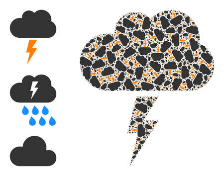 Itself recursion collage thunderstorm cloud. Vector thunderstorm cloud collage is created from randomized itself thunderstorm cloud elements. Abstract design.のイラスト素材