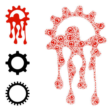 Itself recursion collage melting gear. Vector melting gear collage is organized from repeating itself melting gear pictograms. Flat illustration.のイラスト素材