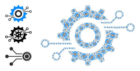 Itself fractal composition nanobot circuit wheel. Vector nanobot circuit wheel composition is composed of repeating fractal nanobot circuit wheel parts. Flat illustration.のイラスト素材