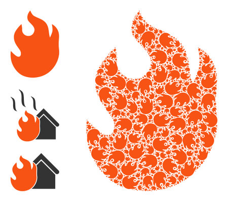 Itself fractal mosaic fire. Vector fire mosaic is constructed with scattered fractal fire elements. Flat illustration.のイラスト素材
