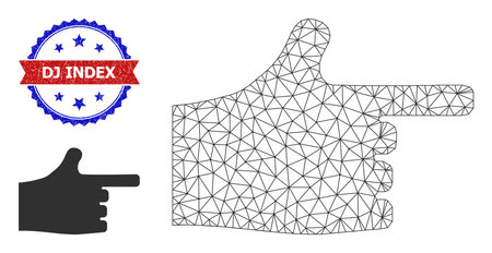 Mesh index finger frame illustration, and bicolor dirty Dj Index watermark. Mesh carcass illustration designed with index finger icon.のイラスト素材