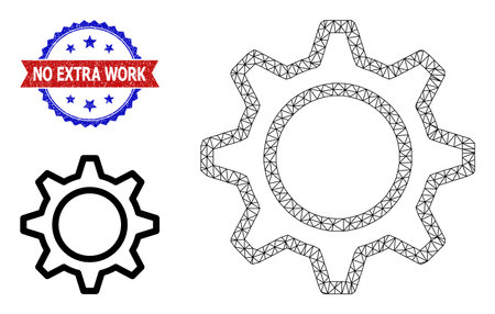Network contour gear frame icon, and bicolor scratched No Extra Work watermark. Polygonal wireframe symbol is designed with contour gear pictogram.のイラスト素材