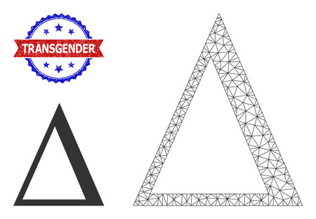Triangular Delta Greek letter carcass illustration, and bicolor textured Transgender stamp. Polygonal carcass illustration is designed with Delta Greek letter icon.のイラスト素材