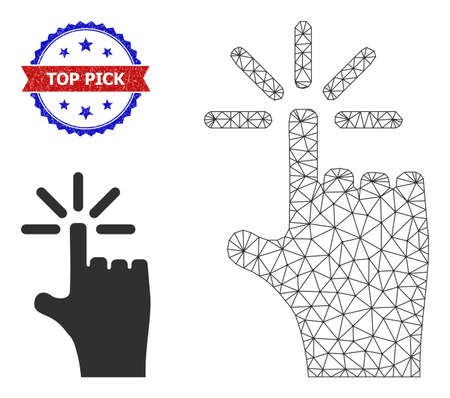 Triangular finger click carcass illustration, and bicolor textured Top Pick stamp. Mesh carcass illustration designed with finger click pictogram.のイラスト素材
