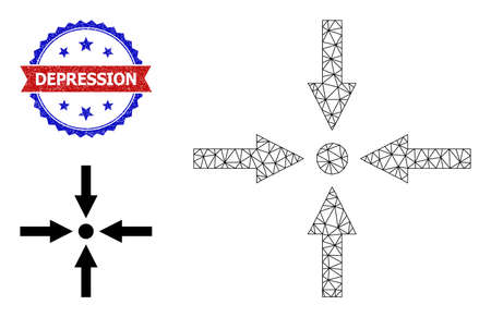 Mesh meeting point model icon, and bicolor textured Depression seal. Mesh carcass illustration is designed with meeting point pictogram.のイラスト素材