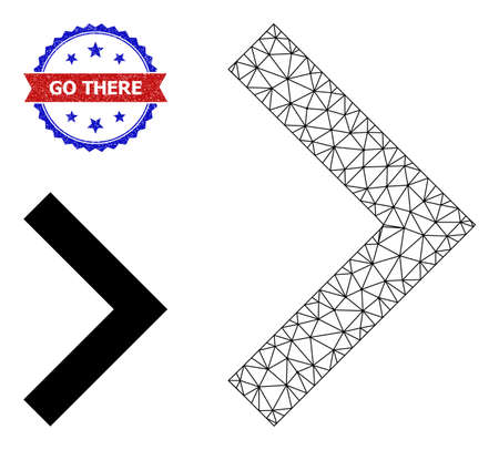 Triangular right direction wireframe illustration, and bicolor unclean Go There watermark. Polygonal wireframe symbol designed with right direction icon.のイラスト素材