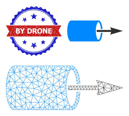 Mesh pipe flow direction wireframe icon, and bicolor textured By Drone watermark. Mesh wireframe image based on pipe flow direction icon.のイラスト素材