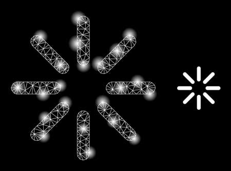 Constellation net brightness web icon with illuminated light spots. Illuminated constellation done using brightness vector icon. Glowing carcass web polygonal brightness, on a black background.のイラスト素材