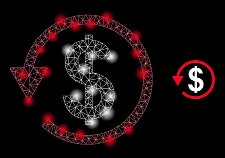 Glowing net dollar chargeback web icon with glowing light spots. Illuminated constellation is generated from dollar chargeback vector icon. Flare frame web polygonal dollar chargeback,のイラスト素材