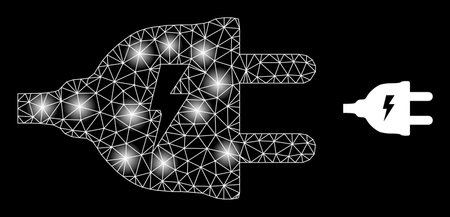 Bright network electric supply plug web icon with bright spots. Illuminated constellation done from electric supply plug vector icon. Illuminated frame web polygonal electric supply plug,のイラスト素材