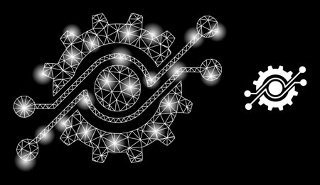 Bright network gear electronic component web icon with illuminated spots. Illuminated constellation is generated from gear electronic component vector icon.のイラスト素材