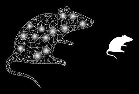Glowing net rat web icon with illuminated spots. Illuminated constellation is created using rat vector icon. Constellation carcass web polygonal rat, on a black background.のイラスト素材
