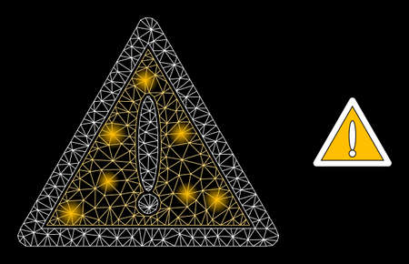 Glare net warning web icon with sparkle light spots. Illuminated constellation is done using warning vector icon. Constellation frame web polygonal warning, on a black background.のイラスト素材