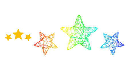 Mesh net 3 stars rate frame icon with spectrum gradient. Bright frame mesh 3 stars rate icon. Flat...