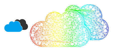Net mesh clouds frame icon with spectrum gradient. Colorful frame mesh clouds icon. Flat model created from clouds icon and intersected lines.のイラスト素材
