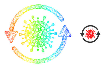 Network coronavirus update model icon with spectral gradient. Vibrant frame network coronavirus update icon. Flat carcass created from coronavirus update icon and intersected lines.のイラスト素材