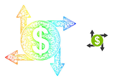 Net dollar transactions frame icon with spectral gradient. Vibrant frame net dollar transactions icon. Flat mesh created from dollar transactions icon and intersected lines.のイラスト素材