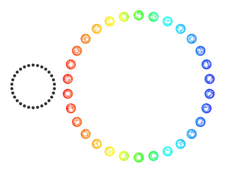 Network dotted circle frame icon with rainbow gradient. Colorful carcass network dotted circle icon. Flat carcass created from dotted circle icon and crossed lines.のイラスト素材