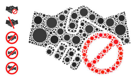 Avoid handshake mosaic icon. Vector mosaic done of randomized coronavirus elements. Coronavirus collage avoid handshake icon and bonus icons. Avoid handshake collage for pandemic templates.のイラスト素材