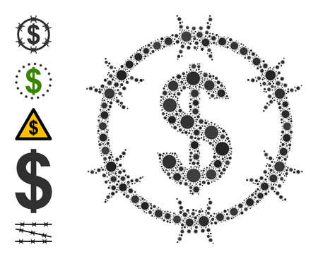 Barbed wire dollar mosaic icon. Vector collage is constructed with randomized infection icons. Infection mosaic barbed wire dollar icon and additional icons.のイラスト素材