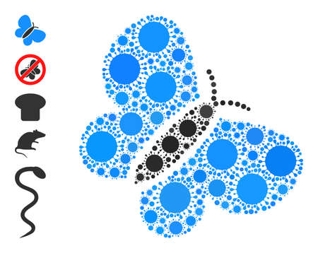 Butterfly mosaic icon. Vector mosaic designed with randomized bacterium icons. Infection collage butterfly icon and more icons. Butterfly mosaic for pandemic templates.のイラスト素材