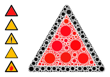Danger triangle template mosaic icon. Vector collage formed with random Covid-2019 icons. Covid mosaic danger triangle template icon and more icons.のイラスト素材