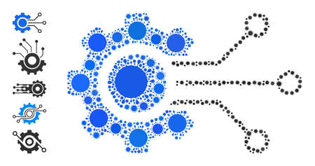 Digital sensor cog mosaic icon. Vector mosaic composed from random bacilla parts. Coronavirus mosaic digital sensor cog icon and other icons. Digital sensor cog mosaic for medical images.のイラスト素材