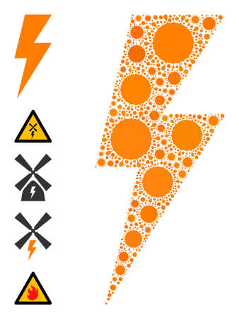 Electric spark mosaic icon. Vector collage created of scattered virus cell icons. Virulent collage electric spark icon and more icons. Electric spark collage for isolation images.のイラスト素材