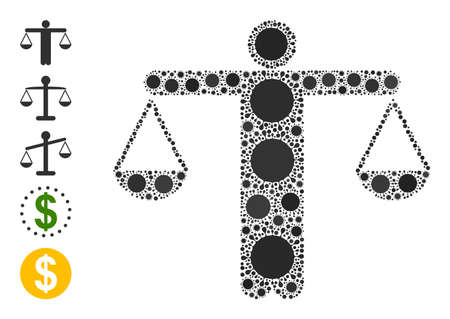 Judge balance mosaic icon. Vector collage composed of randomized Covid-2019 parts. Covid collage judge balance icon, and more icons. Judge balance mosaic for epidemic images.のイラスト素材